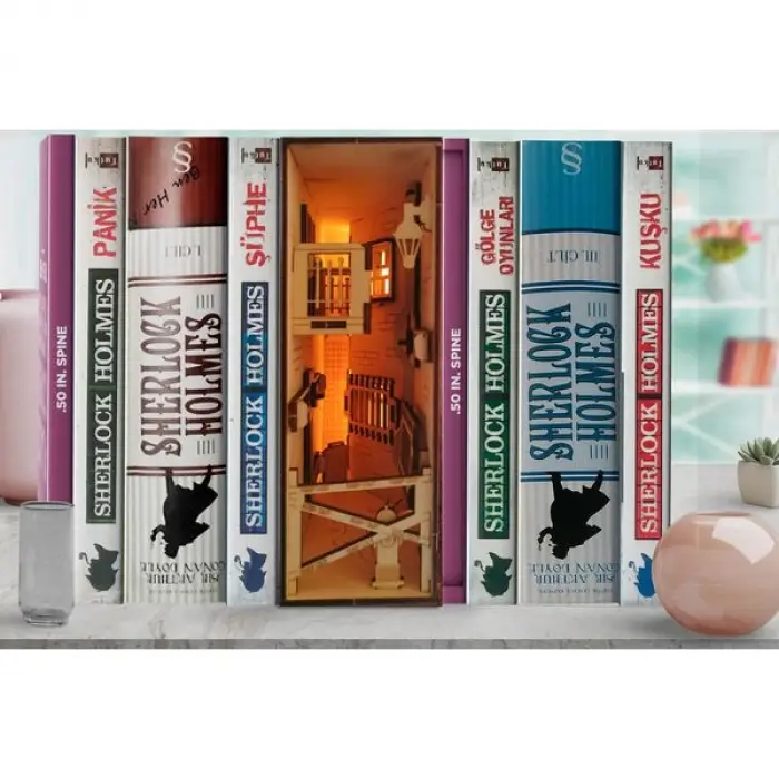 Sherlock Holmes Cinayet Mahali Book Nook Kitap Tutucu - DIY Gizemli Dedektif Maket Kit