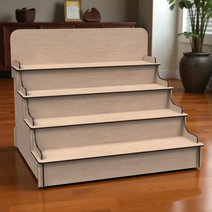 Tetra-Stage 4 Katlı Genişlik Varyasyonlu Ahşap MDF Teşhir Standı