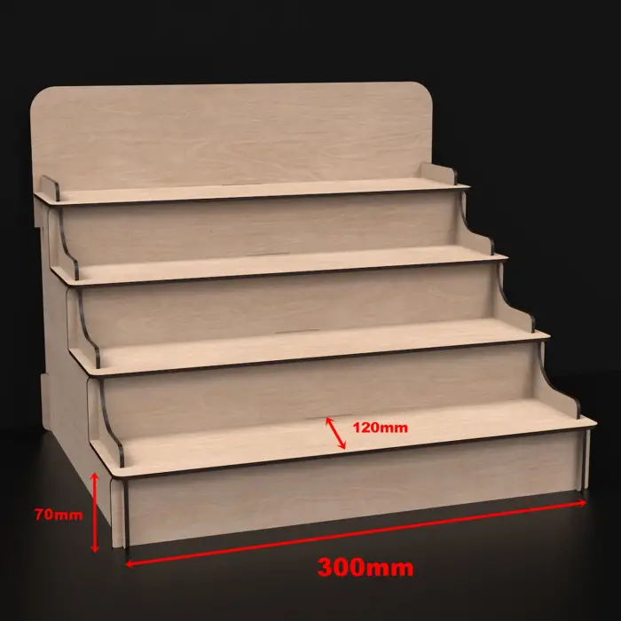 Tetra-Stage 4 Katlı Genişlik Varyasyonlu Ahşap MDF Teşhir Standı