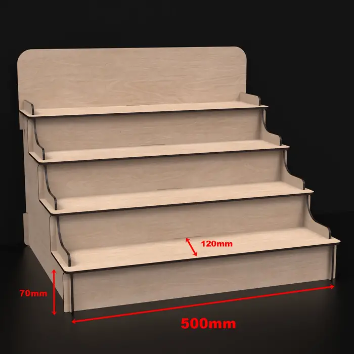 Tetra-Stage 4 Katlı Genişlik Varyasyonlu Ahşap MDF Teşhir Standı