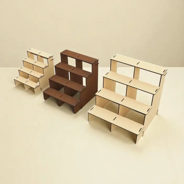 Tetra-Step 4 Katlı Ahşap MDF Ürün Sergi Standı Serisi (3 Farklı Boy)