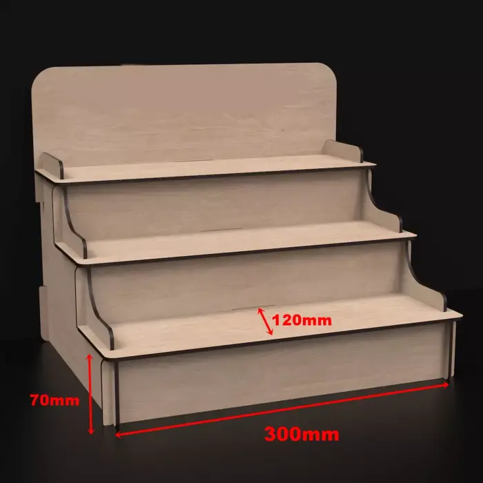 Triple-Stage 3 Katlı Genişlik Varyasyonlu Ahşap MDF Teşhir Standı