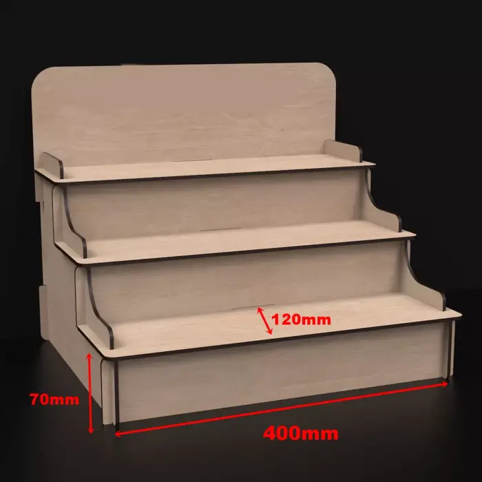 Triple-Stage 3 Katlı Genişlik Varyasyonlu Ahşap MDF Teşhir Standı