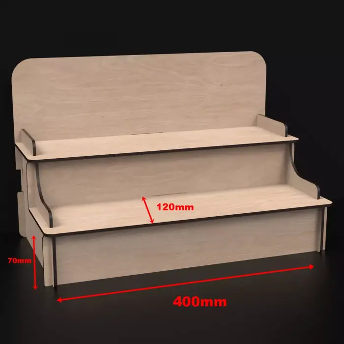 Twin-Stage 2 Katlı Genişlik Varyasyonlu Ahşap MDF Teşhir Standı