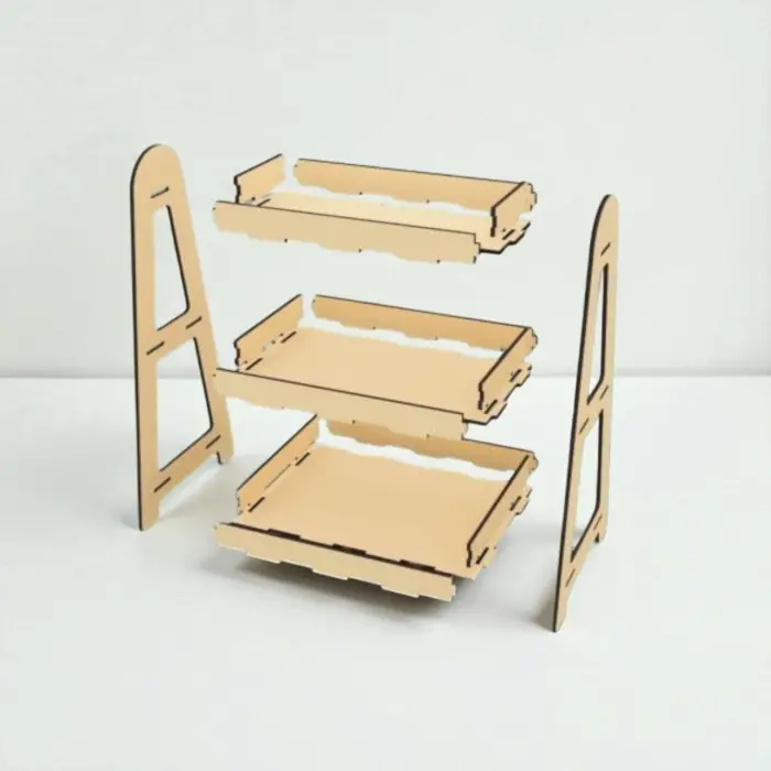 Vario-Mod 3 Katlı Ahşap MDF Modüler Teşhir Standı 26x38 cm