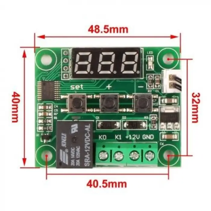 W1209 Röle Çıkışlı Dijital Termostat - 12V Hassas Sıcaklık Kontrol Kartı
