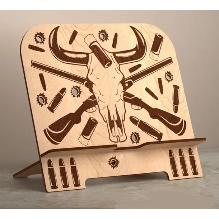 Western Boğa Kafatası Desenli Ahşap Tablet Standı (3mm MDF)