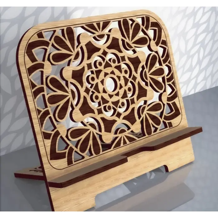 Yaprak Motifli Mandala Ahşap Tablet Standı (3mm MDF)