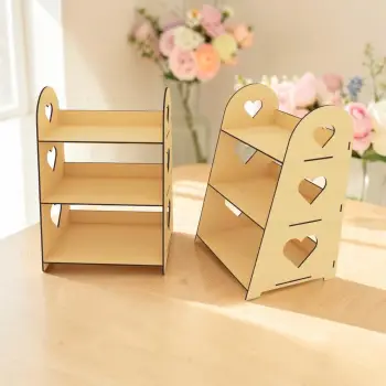 3 Raflı MDF Ahşap Masaüstü Teşhir ve Organizer Standı