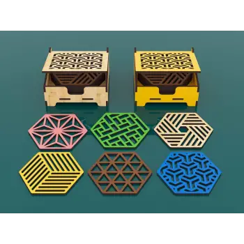 Ahşap Kutulu Bardak Altlığı 6lı Takım