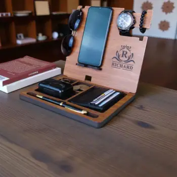 Ahşap Masaüstü Organizer Telefon tutucu