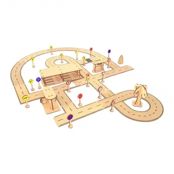 Ahşap MDF Araç Parkuru Trafik Eğitim Seti 90x80 CM