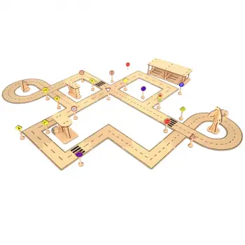 Ahşap MDF Çocuk Trafik Eğitim Oyun Parkuru Şehir Seti 90x70 cm