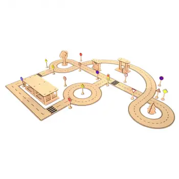 Ahşap MDF Şehir Trafik Kuralları Eğitim Parkuru Oyun Seti 90x80 cm