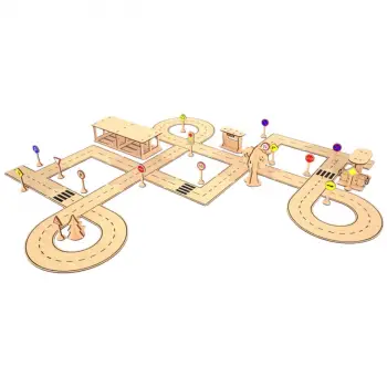 Ahşap MDF Şehir Trafik Oyun Parkuru ve Eğitim Seti 85x85 cm