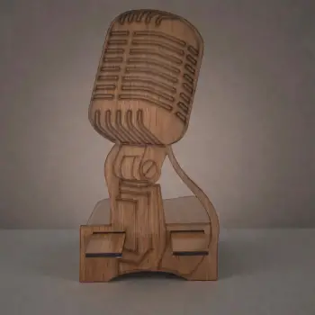 Ahşap MDF Telefon Standı (8.5x18 cm) Mikrofon Figürlü Retro Tasarım