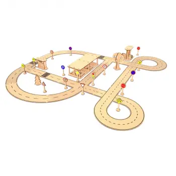 Ahşap MDF Trafik Eğitim Şehir Oyun Parkuru Çocuk Seti 85x80 cm