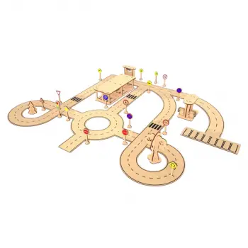 Ahşap MDF Trafik Kuralları Eğitim Araç Parkuru Şehir Seti 90x70 cm