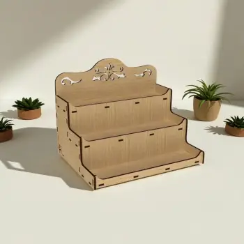 Apex-Orna 3 Katlı Tepe İşlemeli Ahşap MDF Teşhir Standı 22x28x22 cm