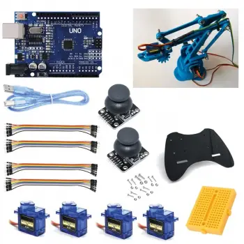 Arduino Plastik Robot Kol Kiti - 4 Servo Motor ve Joystick Kontrol Ünitesi Dahil