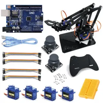 Arduino Pleksiglas Robot Kol Kiti - 4 Servo Motor ve Joystick Kontrol Seti Dahil
