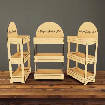Basket-Tier 3 Raflı Sepetli Ahşap MDF Teşhir Standı 25x50 cm