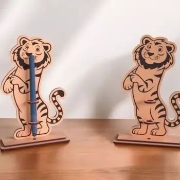 Boyanabilir Ahşap Aslan Kalemlik - 3mm MDF Lazer Kesim Hobi Seti