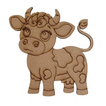 Boyanabilir Ahşap İnek Figürü 15x14 cm