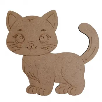 Boyanabilir Ahşap Kedi Figürü 15x16 cm
