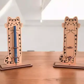 Boyanabilir Ahşap Kedi Kalemlik - 3mm MDF Lazer Kesim Hobi Seti