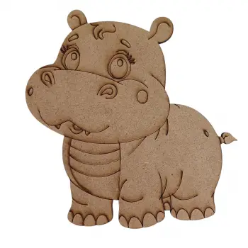 Boyanabilir Ahşap Su Aygırı Figürü 16x15 cm