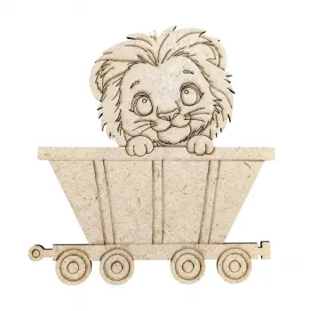 Boyanabilir Ahşap Vagonlu Aslan Figürü 13x13 cm