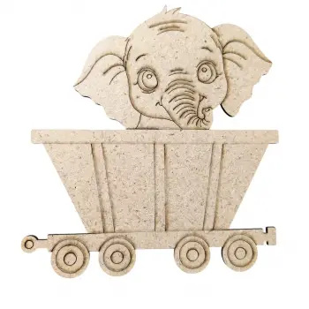 Boyanabilir Ahşap Vagonlu Fil Figürü 13x13 cm
