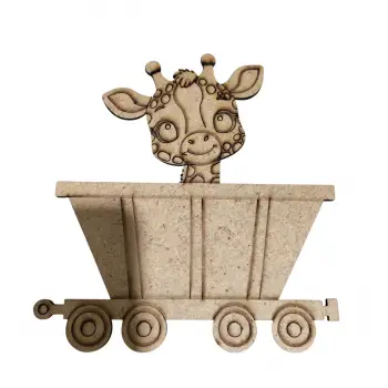 Boyanabilir Ahşap Vagonlu Zürafa Figürü 14x13 cm
