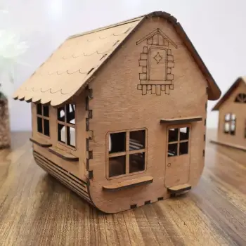 Boyanabilir Dekoratif Ahşap Ev Maketi - 3mm MDF Lazer Kesim Hobi Seti