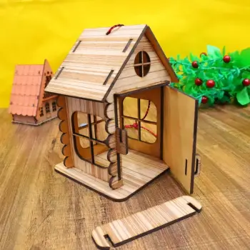 Boyanabilir Minyatür Ahşap Ev Maketi - 3mm MDF Lazer Kesim Hobi Seti