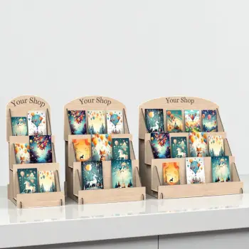 Card-Tier 3 Katlı Ahşap MDF Hediye Kartı ve Tebrik Kartı Standı