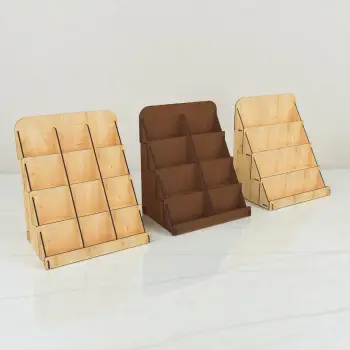 Divido-Tier 4 Katlı Bölmeli Ahşap MDF Teşhir Standı 32x38 cm