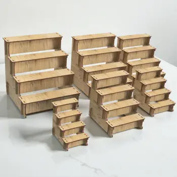 Hexa-Step 4 Raflı Ahşap MDF Teşhir Vitrin Standı Serisi (6 Farklı Ölçü)