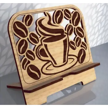 Kahve Temalı Ahşap Tablet Standı (3mm MDF)