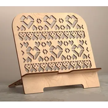 Kalp Motifli Geometrik Ahşap Tablet Standı (3mm MDF)
