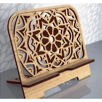 Mandala Çiçek Desenli Ahşap Tablet Standı (3mm MDF)