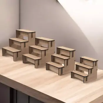 Multi-Step 3 Katlı Ahşap MDF Teşhir Standı Serisi (4 Farklı Boy)
