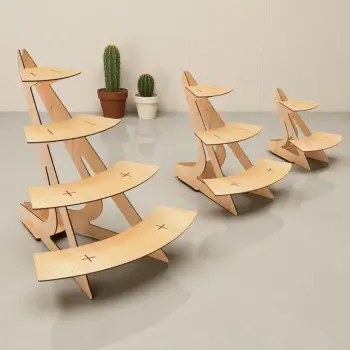 Round-Step Ahşap MDF Yuvarlak Teşhir Standı Serisi (2-3-4 Katlı)