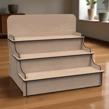 Triple-Stage 3 Katlı Genişlik Varyasyonlu Ahşap MDF Teşhir Standı