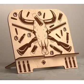 Western Boğa Kafatası Desenli Ahşap Tablet Standı (3mm MDF)