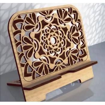 Yaprak Motifli Mandala Ahşap Tablet Standı (3mm MDF)