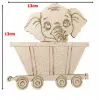 Boyanabilir Ahşap Vagonlu Fil Figürü 13x13 cm