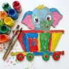 Boyanabilir Ahşap Vagonlu Fil Figürü 13x13 cm