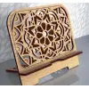 Mandala Çiçek Desenli Ahşap Tablet Standı (3mm MDF)